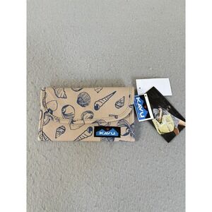 KAVU Wallet Womens Shell Life Beige Blue Big Spender Trifold Snap Coin Neon Zip